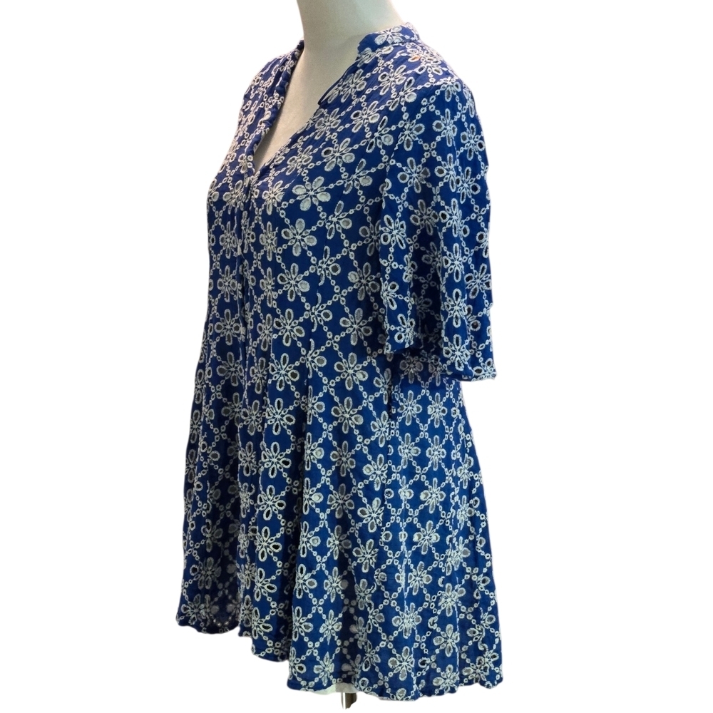 Zara Blue and White Floral Lined Mini Dress Women's M Cotton Button Front - Picture 2 of 16